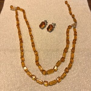 Beaded necklace and matching earrings (honey color)